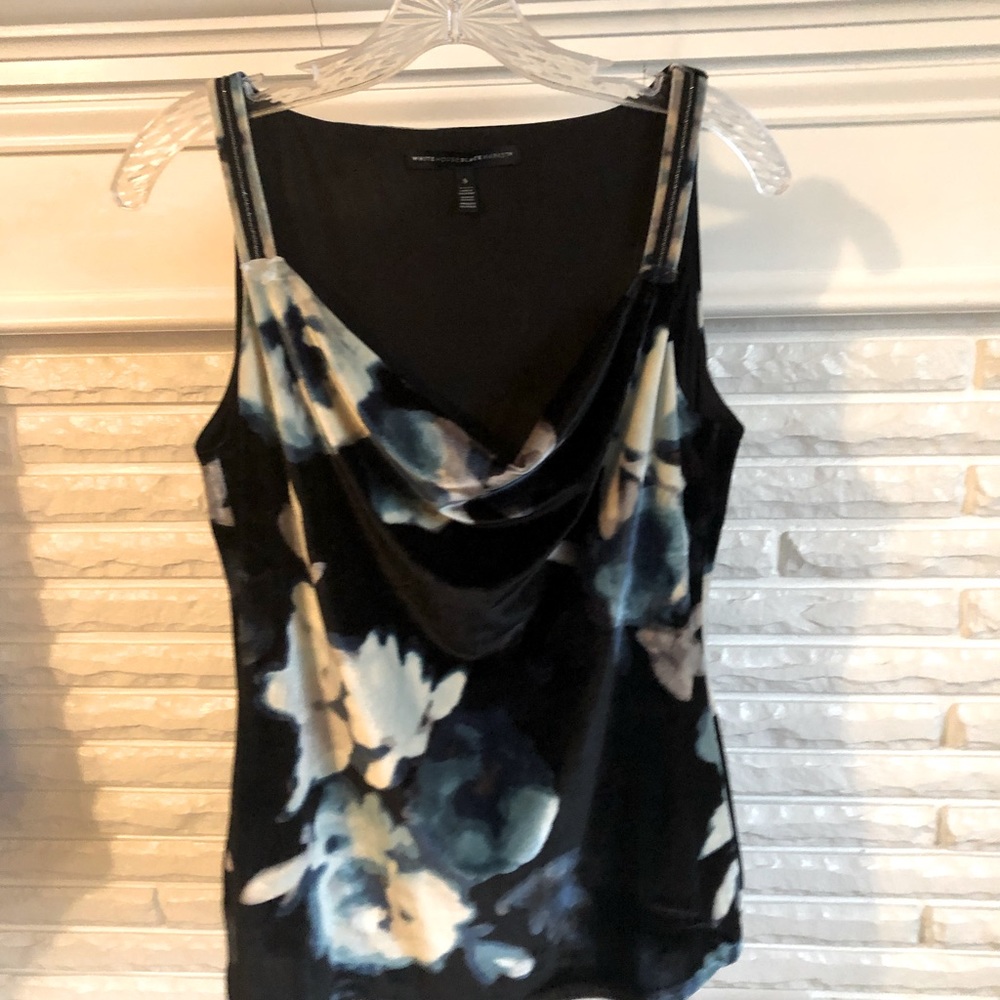 NWOT WHBM Black/Blue/Cream Velvet Sleeveless Top